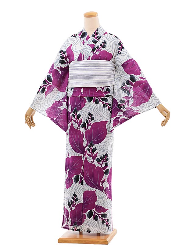 浴衣0008 芸艸堂 UNSODOU 荻野一水 白 紫 | 着物レンタルの京都かしい 