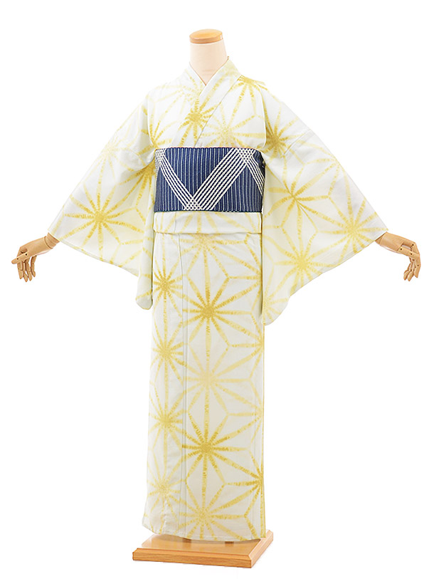 浴衣0034 【東ﾚ ｾｵ・ｱﾙﾌｧ】かよういろ 黄色 麻の葉 | 着物レンタルの 