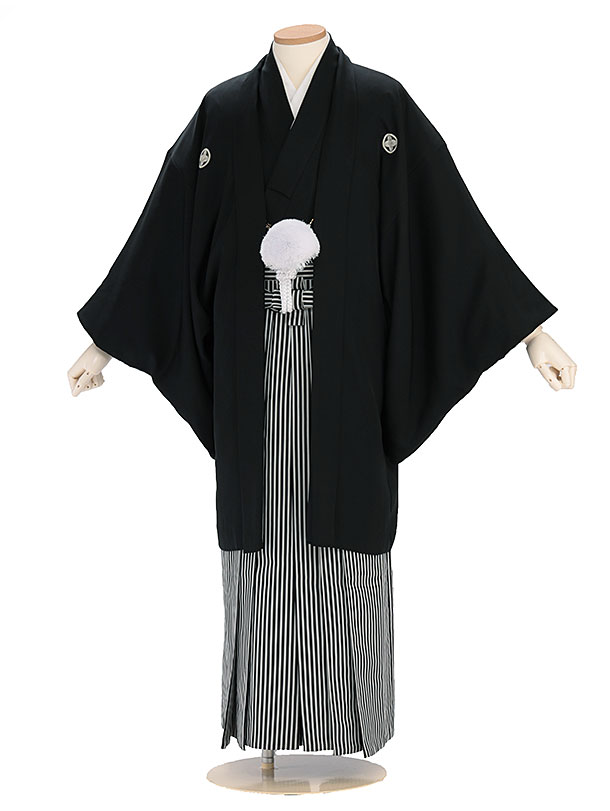 卒業式成人式袴男ﾚﾝﾀﾙ002-4/正絹黒紋付袴
