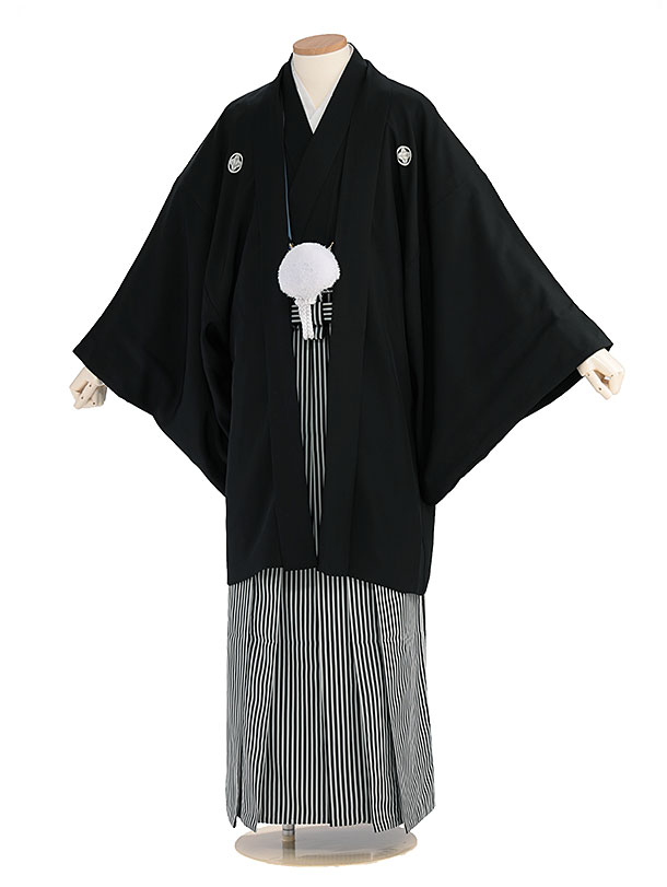 卒業式成人式袴男ﾚﾝﾀﾙ002-10/正絹黒紋付袴