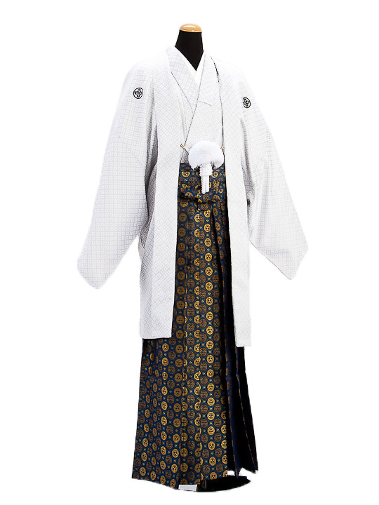 卒業式成人式袴男ﾚﾝﾀﾙ024-5/白刺子紋付袴