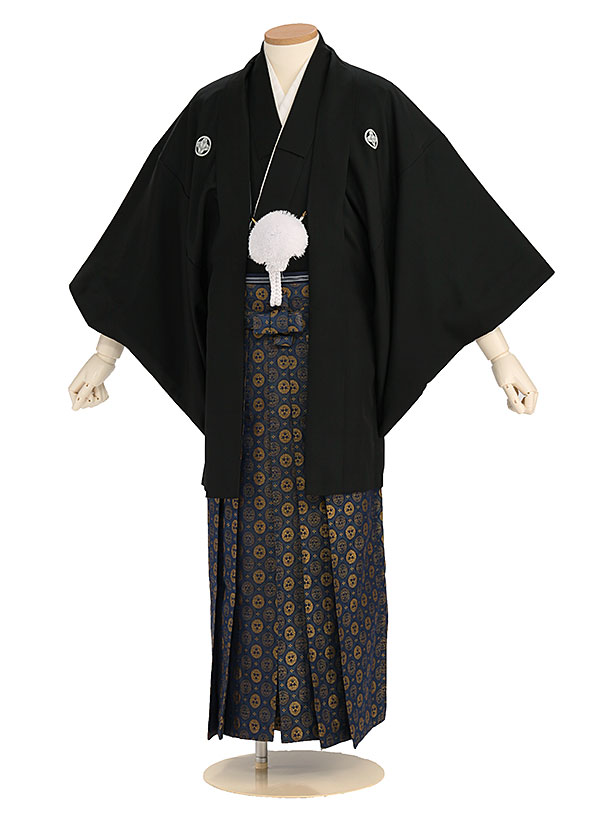 卒業式成人式袴男ﾚﾝﾀﾙ0254/黒紋付/金菊袴 着物レンタルの京都かしいしょう