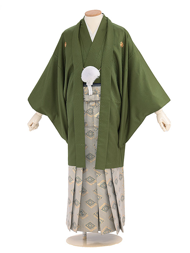卒業式成人式袴男ﾚﾝﾀﾙ034*6ｵﾘｰﾌﾞｸﾞﾘｰﾝ/菱紋 | 着物レンタルの京都