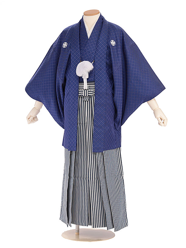 卒業式成人式袴ﾚﾝﾀﾙ208紺紋付×白紺仙台平 | 着物レンタルの京都かしい