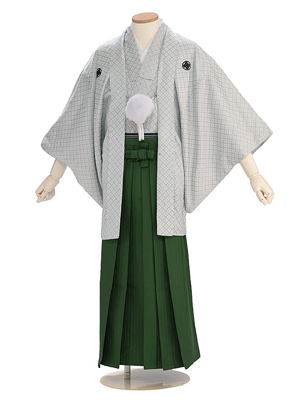 卒業式成人式袴男ﾚﾝﾀﾙ052*4/白刺子/深緑縞