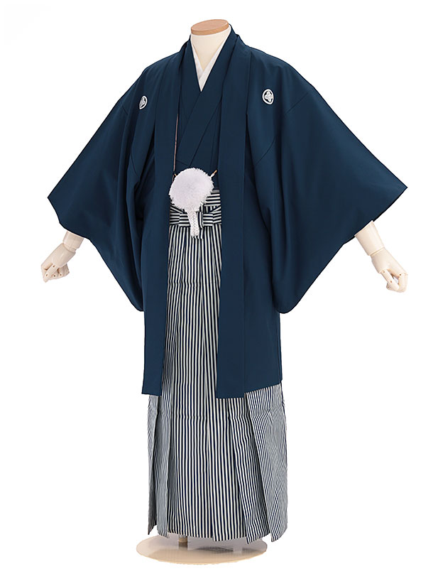 卒業式成人式袴男ﾚﾝﾀﾙ074*4/紺紋付/濃紺縞 | 着物レンタルの京都かしいしょう