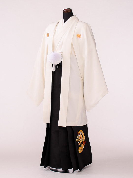 卒業式成人式袴男ﾚﾝﾀﾙ114*7/白紋付/黒龍袴 | 着物レンタルの京都かしい 