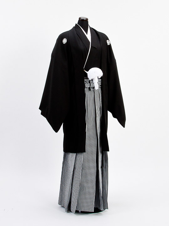 卒業式成人式袴男ﾚﾝﾀﾙ124*3/正絹黒紋付袴