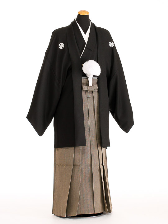 卒業式成人式袴ﾚﾝﾀﾙ135*4正絹黒紋付/地味袴