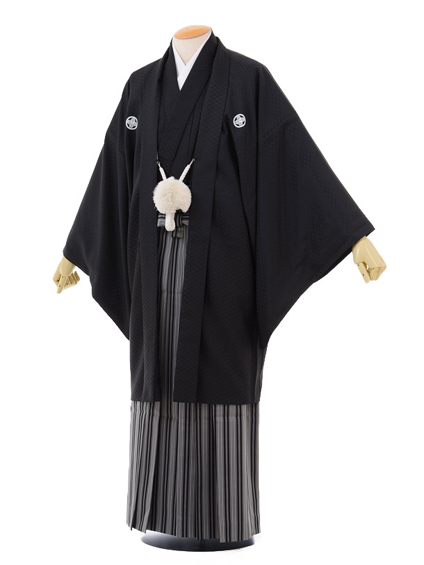卒業式成人式袴ﾚﾝﾀﾙ151黒紋付×kansai黒縞
