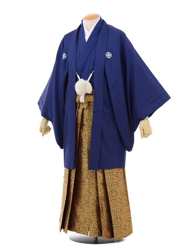 卒業式成人式袴ﾚﾝﾀﾙ158紺紋付×ｺﾞｰﾙﾄﾞ袴