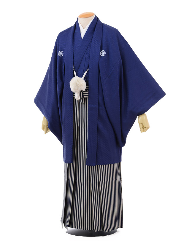 卒業式成人式袴ﾚﾝﾀﾙ160紺紋付×紺ｼﾙﾊﾞｰ袴