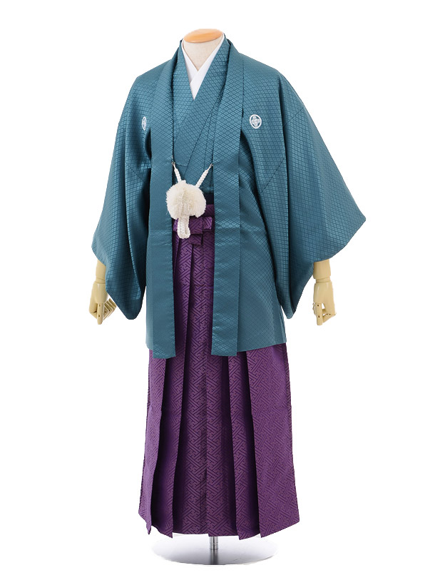 卒業式成人式袴ﾚﾝﾀﾙ164ｸﾞﾘｰﾝ紋付×紫袴 | 着物レンタルの京都かしいしょう