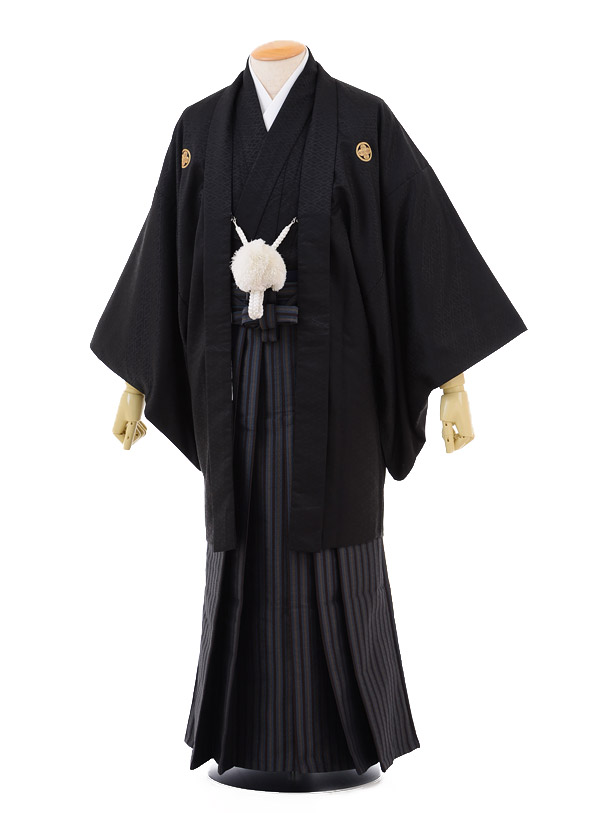 卒業式成人式袴ﾚﾝﾀﾙ176黒金刺繍寿×茶ｸﾞﾚｰ