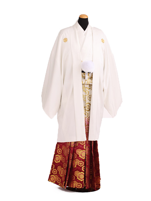 卒業式成人式袴ﾚﾝﾀﾙ200白紋付×赤ぼかし袴