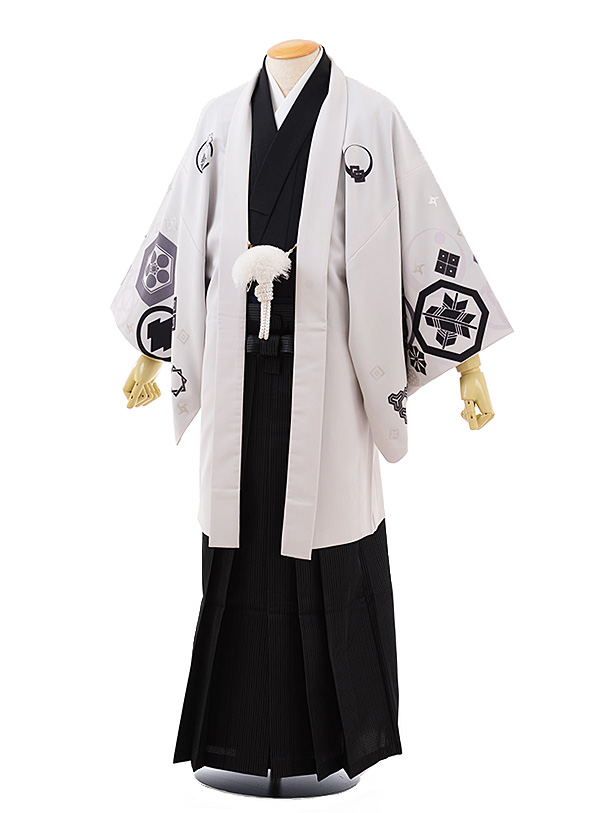 卒業式成人式袴ﾚﾝﾀﾙ218 JAPANSTYLE　うすｸﾞﾚｰ紋×黒袴