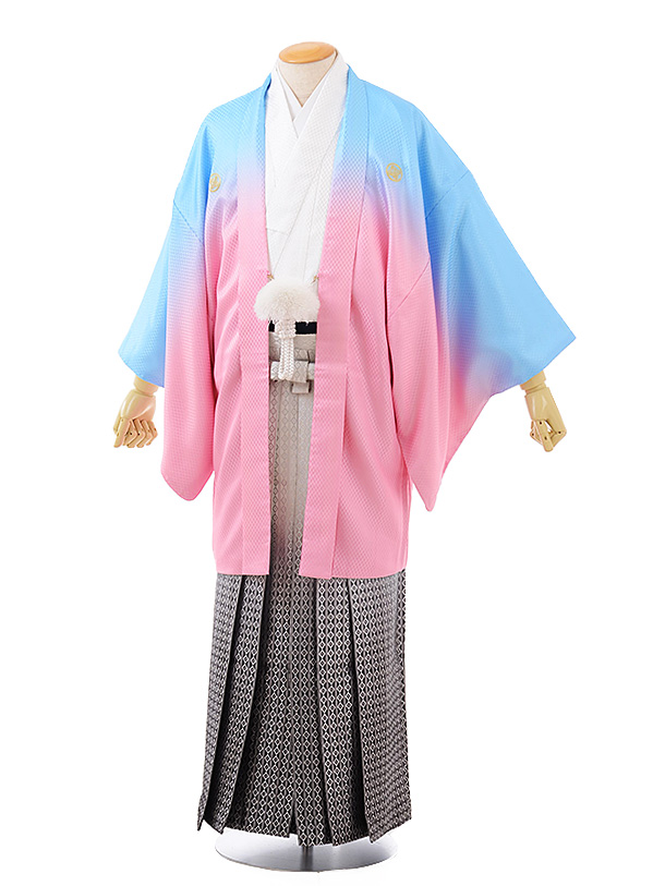 卒業式成人式袴ﾚﾝﾀﾙ222 水色ぼかし紋服×白ぼかし袴